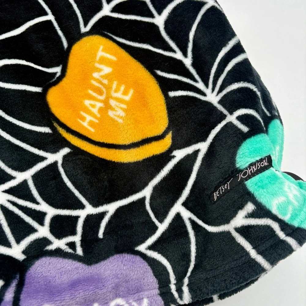 Betsey Johnson Halloween Candy Conversation Hearts Spiderweb Plush Throw Blanket